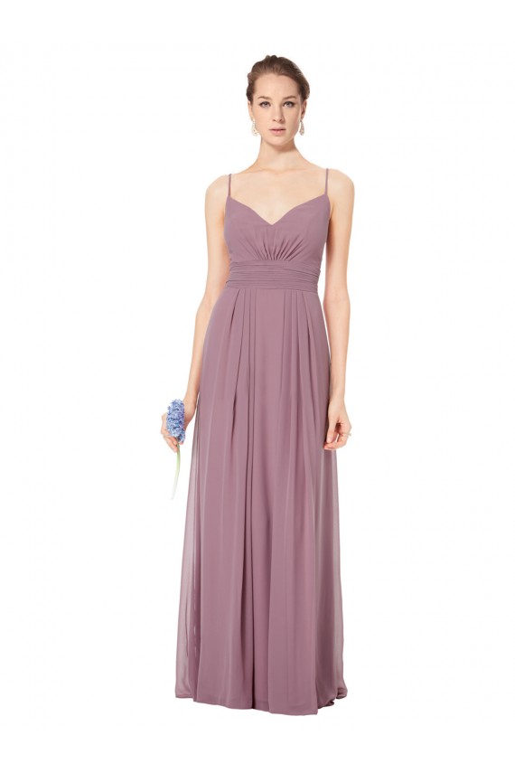 Rose 147 Trapèze Bretelles spaghetti Col V Mousseline Longue Robes demoiselle d'honneur à Bas Prix
