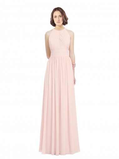 Rose 42 Trapèze Licou Mousseline Longue Robes demoiselle d'honneur à Bas Prix