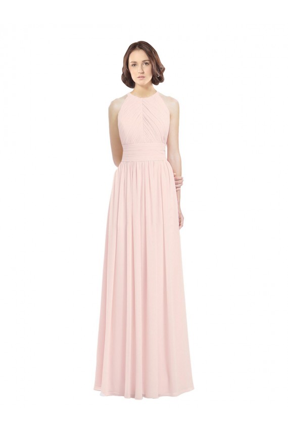 Rose 42 Trapèze Licou Mousseline Longue Robes demoiselle d'honneur à Bas Prix