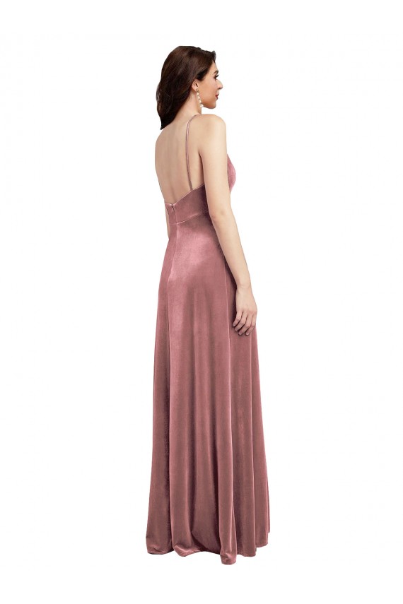 Rose Cannelle Trapèze Col V Velours Stretch Longue Formelles Robes demoiselle d'honneur / Robes de soirée / Robes de bal à Bas Prix