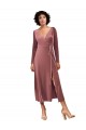 Rose Cannelle Trapèze Col V midi Velours Stretch Courte Robes demoiselle d'honneur / Robes de bal à Bas Prix