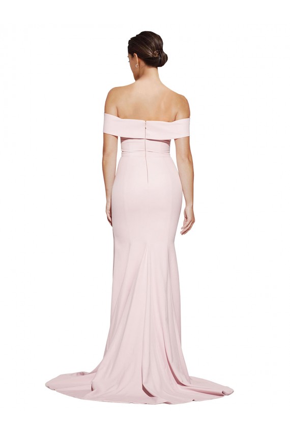 Rose Fourreau Col Carré Balayage train Crêpe Stretch Longue Formelles Robes demoiselle d'honneur / Robes de soirée / Robes de bal à Bas Prix