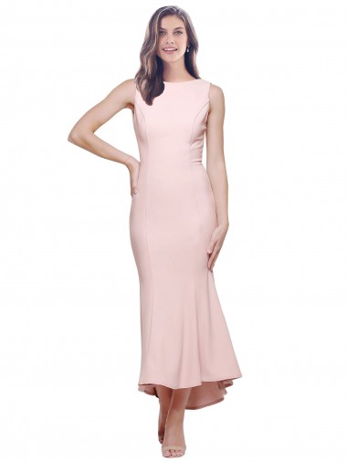 Rose Fourreau Col Haut midi Crêpe Stretch Courte Asymétrique Robes demoiselle d'honneur / Robes de soirée / Robes de cocktail à Bas Prix