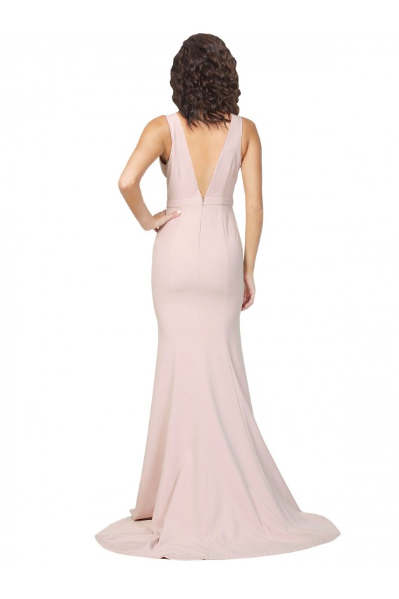 Rose Fourreau Col V Balayage train Crêpe Stretch Longue Formelles Robes demoiselle d'honneur / Robes de soirée / Robes de bal à Bas Prix