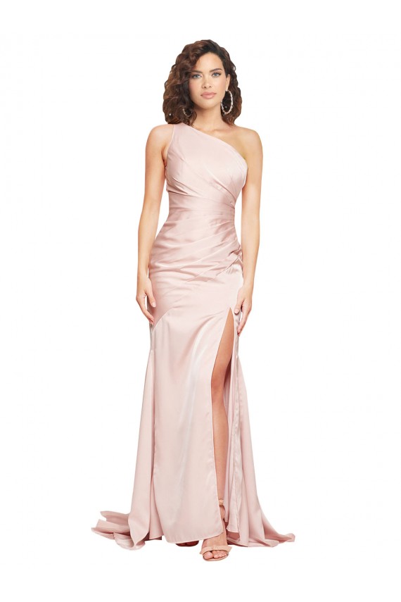 Rose Fourreau Satiné Soyeux Longue Formelles Robes demoiselle d'honneur / Robes de soirée / Robes de bal à Bas Prix