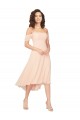 Rose Glacé Trapèze Col Carré midi Mousseline Courte Asymétrique Robes demoiselle d'honneur à Bas Prix