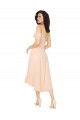 Rose Glacé Trapèze Col Carré midi Mousseline Courte Asymétrique Robes demoiselle d'honneur à Bas Prix