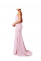 Rose Sirène Bretelles spaghetti Col Carré Crêpe Stretch Longue Robes demoiselle d'honneur / Robes de bal à Bas Prix