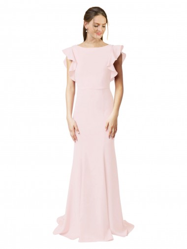 Rose Sirène Col bijou Balayage train Crêpe Stretch Longue Robes demoiselle d'honneur / Robes de bal à Bas Prix