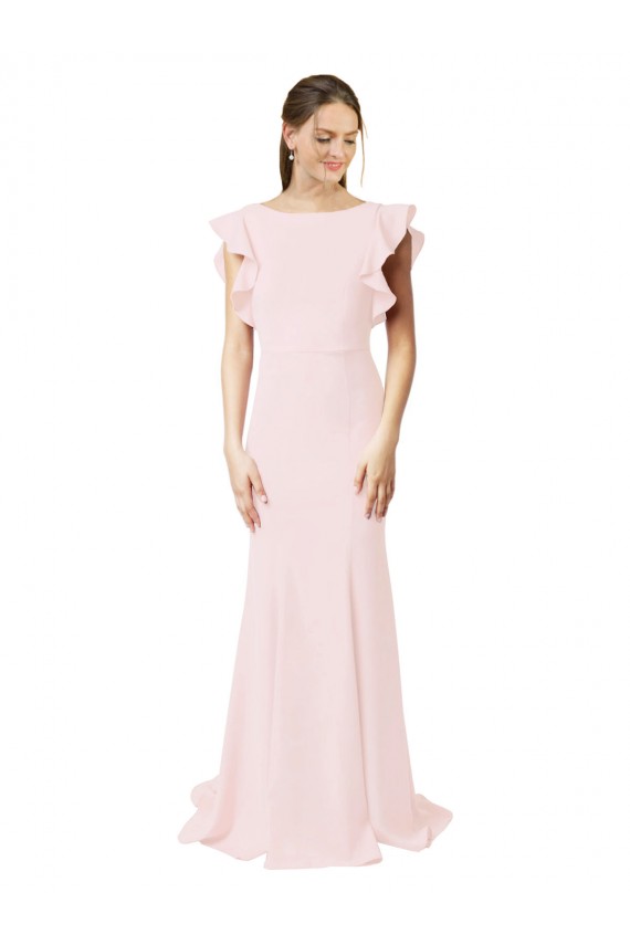 Rose Sirène Col bijou Balayage train Crêpe Stretch Longue Robes demoiselle d'honneur / Robes de bal à Bas Prix