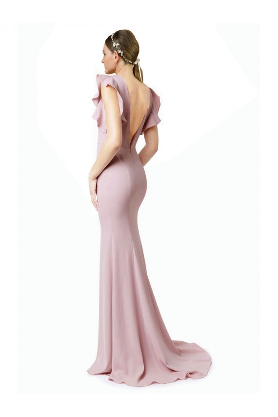 Rose Sirène Col bijou Balayage train Crêpe Stretch Longue Robes demoiselle d'honneur / Robes de bal à Bas Prix