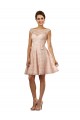 Rose Trapèze Bateau Illusion Mousseline Dentelle Courte Robes demoiselle d'honneur à Bas Prix