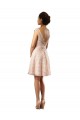 Rose Trapèze Bateau Illusion Mousseline Dentelle Courte Robes demoiselle d'honneur à Bas Prix