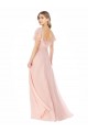 Rose Trapèze Col Carré Mousseline Longue Robes demoiselle d'honneur à Bas Prix