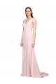 Rose Trapèze Col V Balayage train Crêpe Stretch Longue Robes demoiselle d'honneur / Robes de bal à Bas Prix