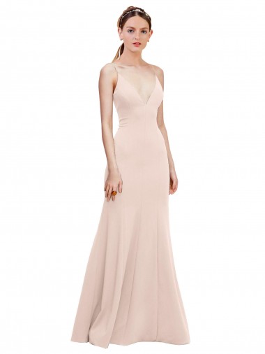 Rose Trapèze Col V Crêpe Stretch Longue Formelles Robes demoiselle d'honneur / Robes de soirée / Robes de bal à Bas Prix