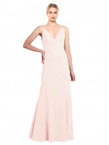 Rose Trapèze Col V Crêpe Stretch Longue Formelles Robes demoiselle d'honneur / Robes de soirée / Robes de bal à Bas Prix