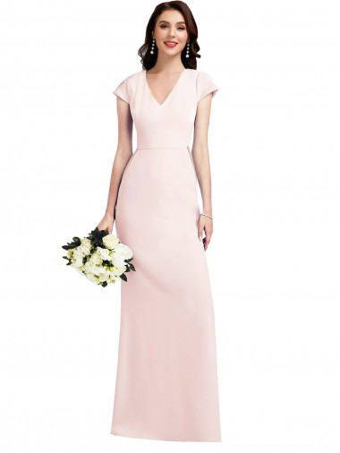 Rose Trapèze Col V Crêpe Stretch Longue Formelles Robes demoiselle d'honneur / Robes de soirée / Robes de bal à Bas Prix