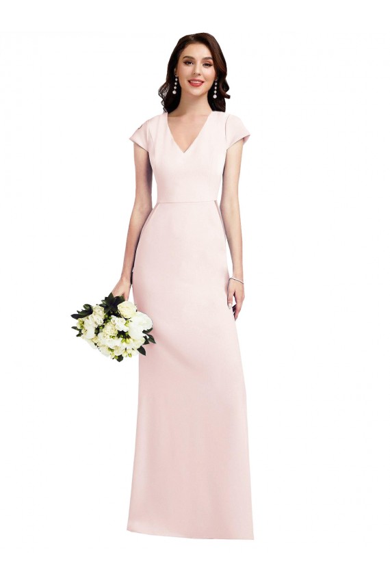 Rose Trapèze Col V Crêpe Stretch Longue Formelles Robes demoiselle d'honneur / Robes de soirée / Robes de bal à Bas Prix