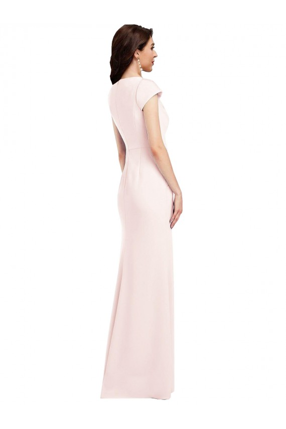 Rose Trapèze Col V Crêpe Stretch Longue Formelles Robes demoiselle d'honneur / Robes de soirée / Robes de bal à Bas Prix