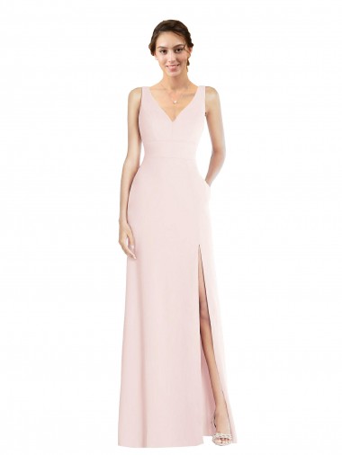 Rose Trapèze Col V Crêpe Stretch Longue Robes demoiselle d'honneur / Robes de bal à Bas Prix