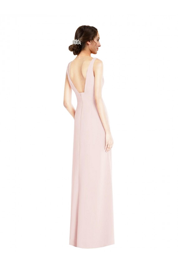 Rose Trapèze Col V Crêpe Stretch Longue Robes demoiselle d'honneur / Robes de bal à Bas Prix