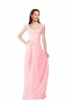 Rose Trapèze Col V Mousseline Longue Robes demoiselle d'honneur à Bas Prix