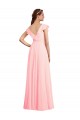 Rose Trapèze Col V Mousseline Longue Robes demoiselle d'honneur à Bas Prix