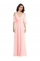 Rose Trapèze Col V Mousseline Longue Robes demoiselle d'honneur à Bas Prix