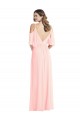 Rose Trapèze Col V Mousseline Longue Robes demoiselle d'honneur à Bas Prix