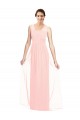 Rose Trapèze Col V Mousseline Longue Robes demoiselle d'honneur à Bas Prix