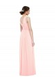 Rose Trapèze Col V Mousseline Longue Robes demoiselle d'honneur à Bas Prix