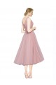 Rose Trapèze Col V Tulle Courte Robes demoiselle d'honneur / Robes de cocktail à Bas Prix