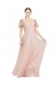 Rose Trapèze Col V Tulle Longue Robes demoiselle d'honneur à Bas Prix