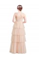 Rose Trapèze Col V Tulle Longue Robes demoiselle d'honneur à Bas Prix