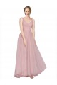 Rose Trapèze Col V Tulle Longue Robes demoiselle d'honneur à Bas Prix