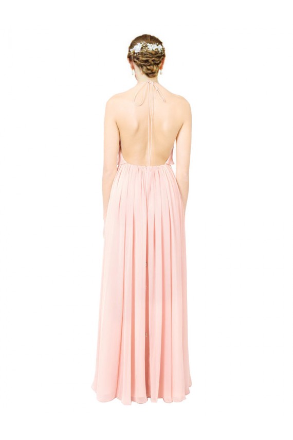 Rose Trapèze Licou Mousseline Longue Robes demoiselle d'honneur à Bas Prix