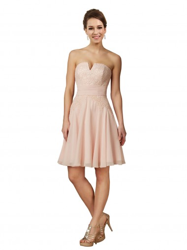 Rose Trapèze Mousseline Dentelle Courte Robes demoiselle d'honneur / Robes de cocktail à Bas Prix