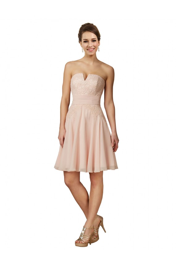 Rose Trapèze Mousseline Dentelle Courte Robes demoiselle d'honneur / Robes de cocktail à Bas Prix