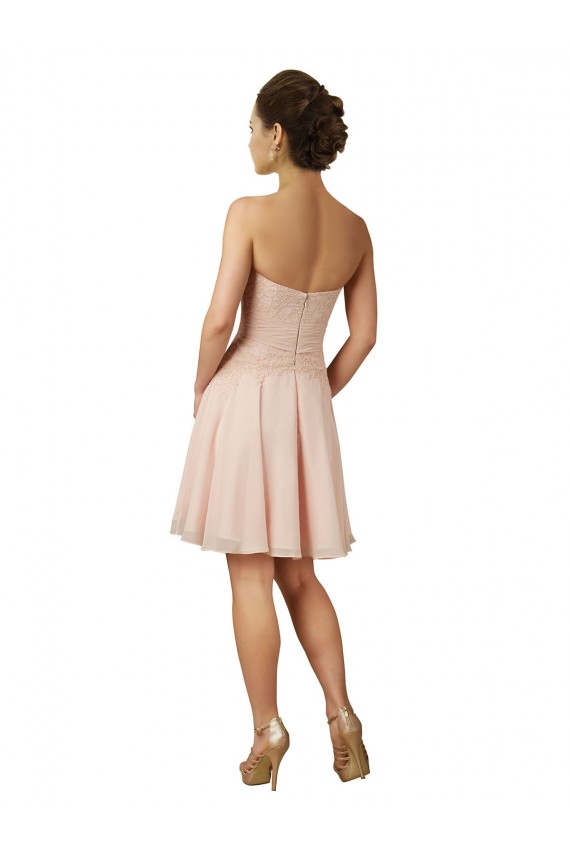 Rose Trapèze Mousseline Dentelle Courte Robes demoiselle d'honneur / Robes de cocktail à Bas Prix