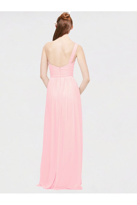 Rose Trapèze Mousseline Longue Robes demoiselle d'honneur à Bas Prix