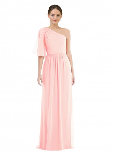 Rose Trapèze Mousseline Longue Robes demoiselle d'honneur à Bas Prix