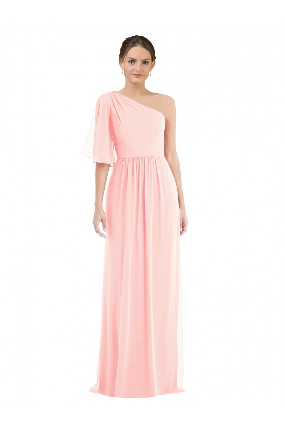 Rose Trapèze Mousseline Longue Robes demoiselle d'honneur à Bas Prix