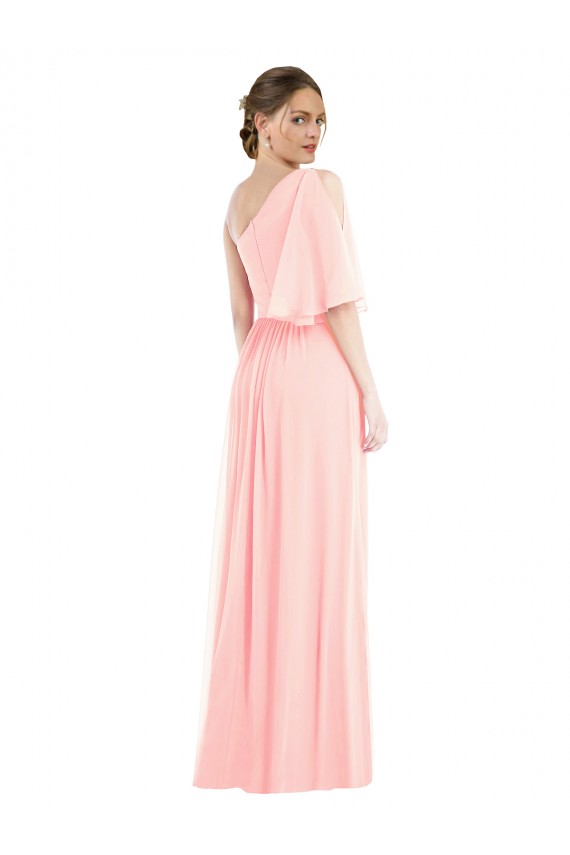 Rose Trapèze Mousseline Longue Robes demoiselle d'honneur à Bas Prix