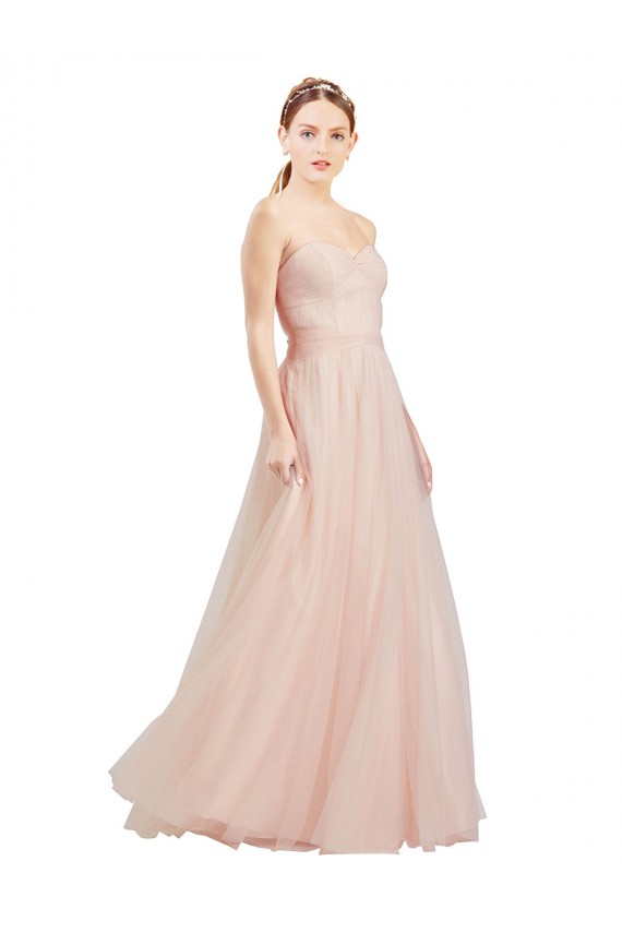 Rose Trapèze Sans bretelle Tulle Longue Robes demoiselle d'honneur à Bas Prix