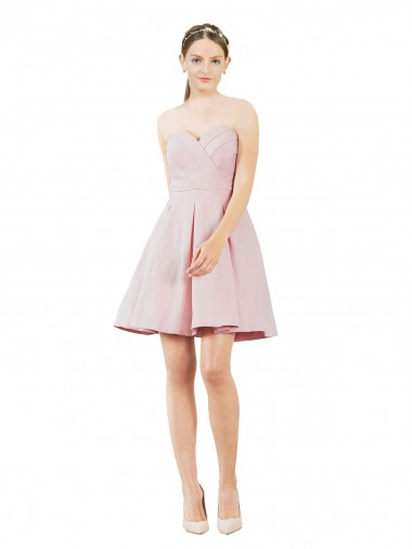 Rose Trapèze Satiné Courte Robes demoiselle d'honneur / Robes de cocktail à Bas Prix