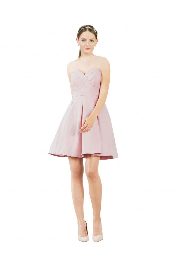 Rose Trapèze Satiné Courte Robes demoiselle d'honneur / Robes de cocktail à Bas Prix