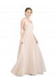 Rose Trapèze Scoop Tulle Longue Robes demoiselle d'honneur à Bas Prix