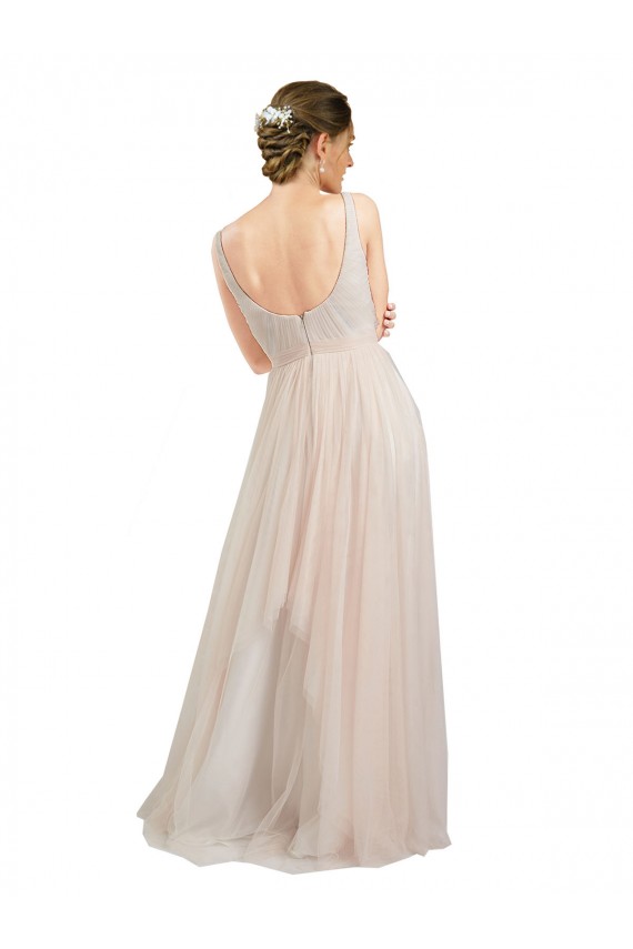 Rose Trapèze Scoop Tulle Longue Robes demoiselle d'honneur à Bas Prix