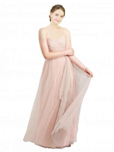 Rose Trapèze Tulle Longue Robes demoiselle d'honneur à Bas Prix